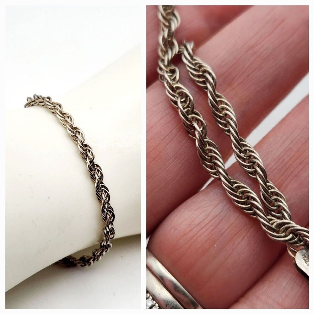 Y2K Vtg 925 Italy Rope Chain 7.5" Bracelet Sterling Silver Minimalist Layering